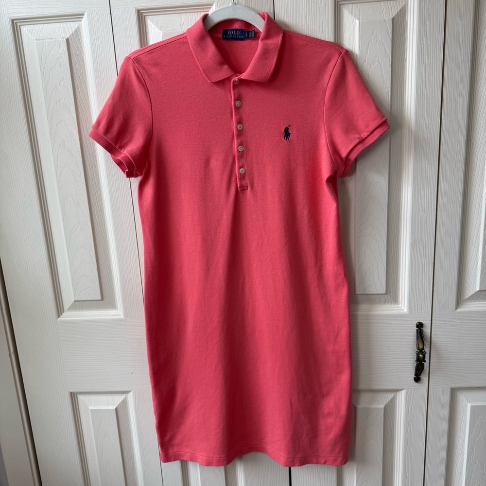 Polo Ralph Lauren Coral Pink Mesh Polo Dress Women’s Size Large - Picture 2 of 10